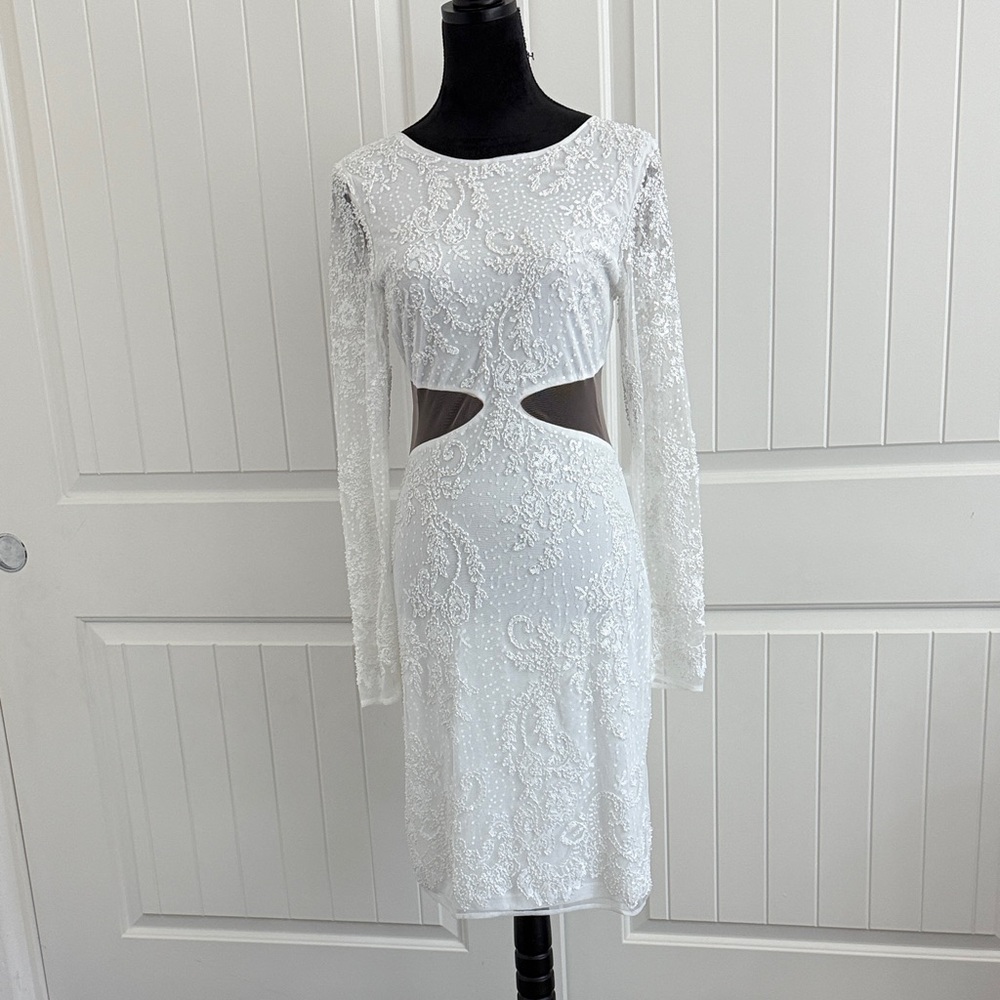 NWT Fashion Nova White Long Sleeve Sequin Cutout Dress